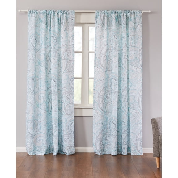 Levtex Home - Spruce Spa - Window Panel with Rod Pocket - Two Curtain Panel 84 inch Length - Paisley - Spa - 100% Cotton - Lined