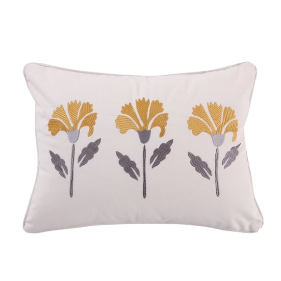 Levtex Home - St. Claire - Decorative Pillow (14 x 18in.) - Embroidered Flowers - White, Yellow, Grey
