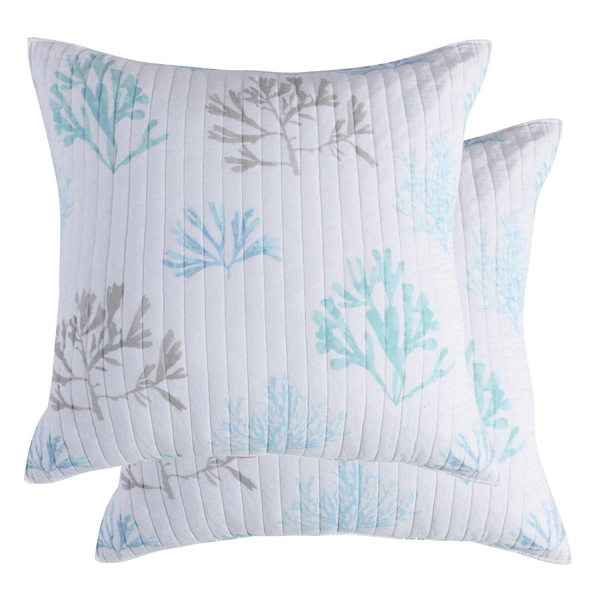 Stone Harbor Tropical Cotton Euro Sham Set in Aqua and Taupe