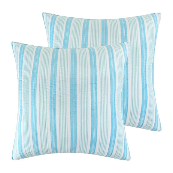 Levtex Home - Summertime Quilt - Euro Sham Set of 2 - Stripe - Blue, Teal and White - Quilt (26x26in.) - Reversible - Cotton