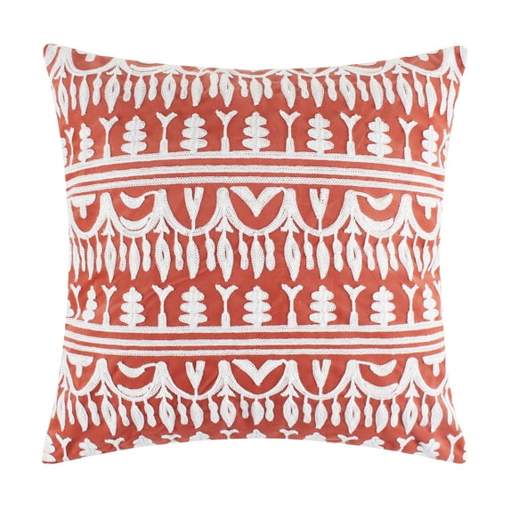 Levtex Home - Tamiya - Decorative Pillow (18x18in.) - Embroidered - Red and Cream