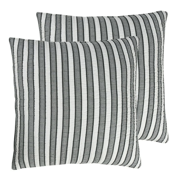 Levtex Home - Tanzie Black - Euro Sham (26x26in.) Set of Two - Stripe - Grey and White