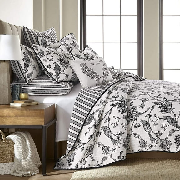 Levtex Home Black & White Floral Cotton Quilt Set, Full/Queen - Reversible