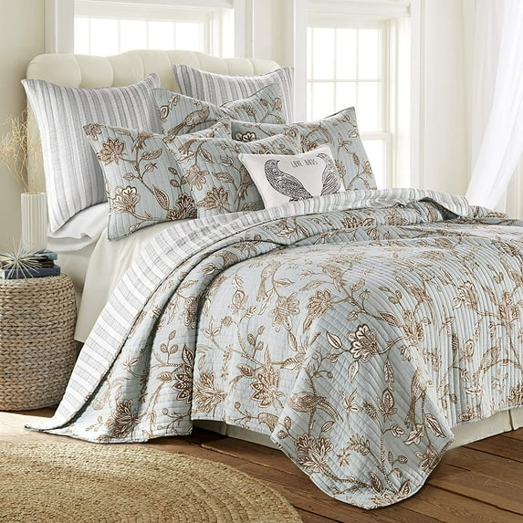 Levtex Home - Tanzie Teal Quilt Set - King Quilt + Two King Pillow Shams - Teal and White - Quilt (106x92in.) and Pillow Shams (36x20in. ) - Reversible - Cotton Fabric