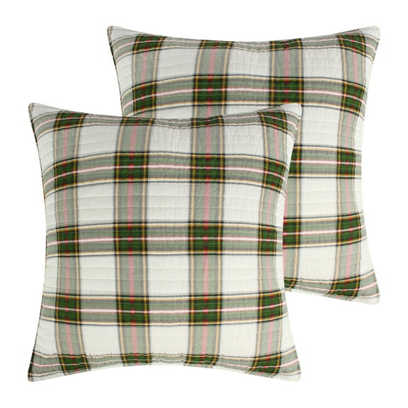 Levtex Home - Tatum Pines Quilt - Euro Sham Set of 2 - Plaid - Green, Red and White - Quilt (26x26in.) - Reversible - Cotton