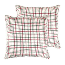 Levtex Home - Tinsel Tidings Euro Shams - Set of 2 (26x26in.) - Red Green White - Reversible - Cotton