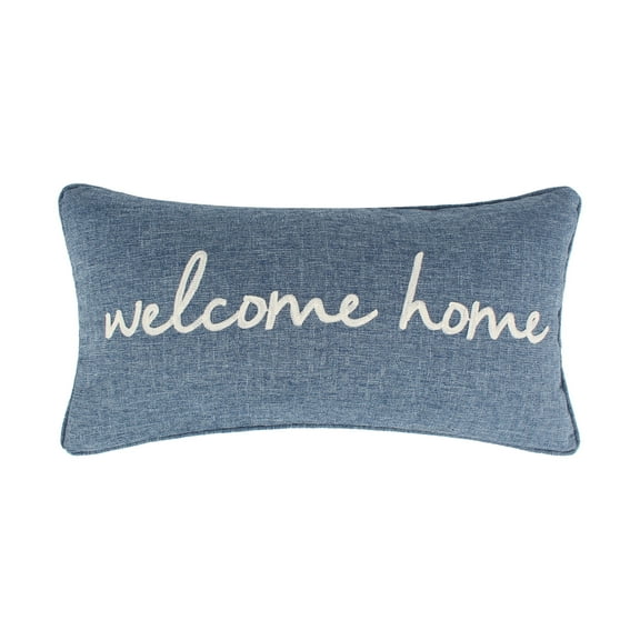 Levtex Home - Tobago - Decorative Pillow (12 x 24 in.) - Welcome Home - Blue and White