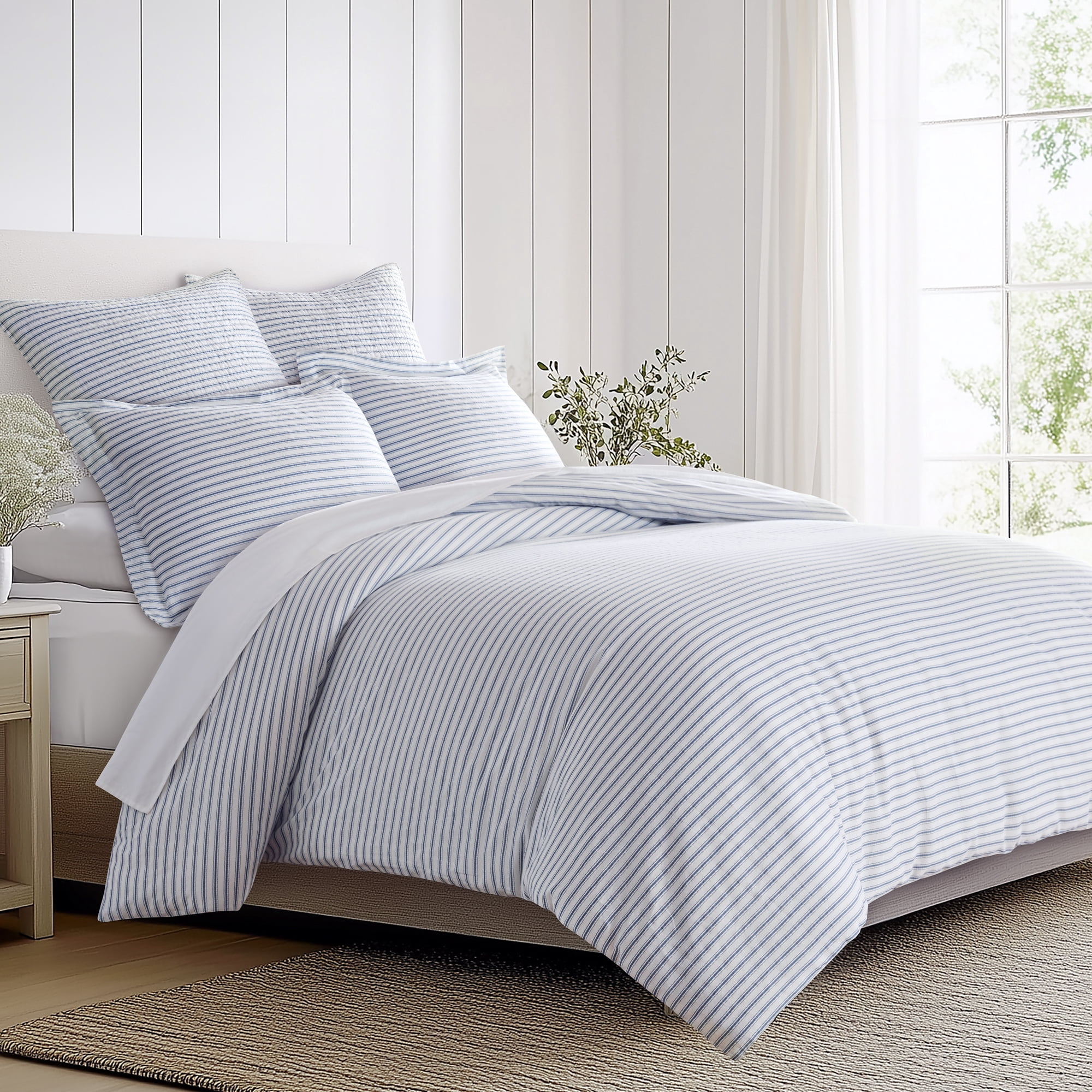 Levtex Home - Tobago Stripe Blue Comforter Set - Twin Comforter + One Standard Pillow Cases - Coastal Stripe - Blue White - Comforter (68 x 88in.) and Pillow Case (26 x 20in.) - Cotton