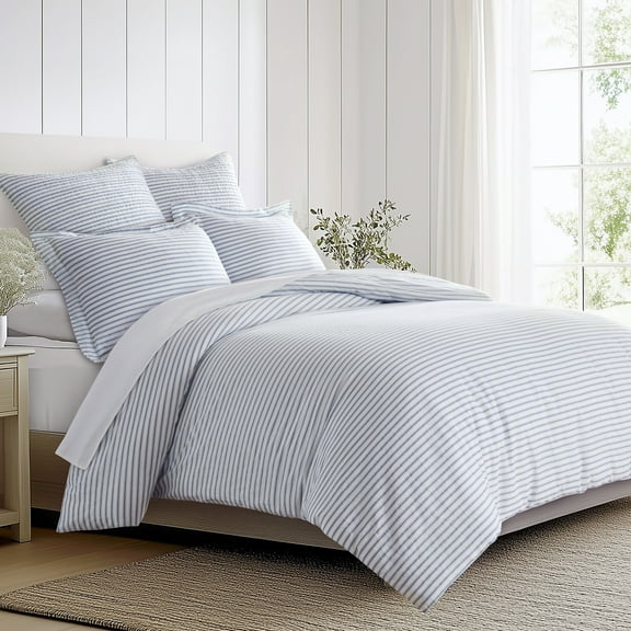 Levtex Home - Tobago Stripe Blue Duvet Cover Set - Twin Duvet Cover   One Standard Pillow Case - Coastal Stripe - Blue White - Duvet Cover (68 x 88in.) and Pillow Case (26 x 20in.) - Cotton