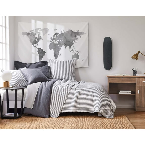 Levtex Home - Tobago Stripe Charcoal Quilt Set - Twin Quilt + One Standard Pillow Sham - White, Charcoal - Quilt Size (68x86in.) and Pillow Sham Size (26x20in.) - Reversible - Cotton Fabric