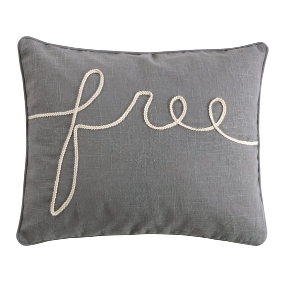 Levtex Home - Trevino - Decorative Pillow (16 x 20in.) - Embroidered "free" - Grey and White