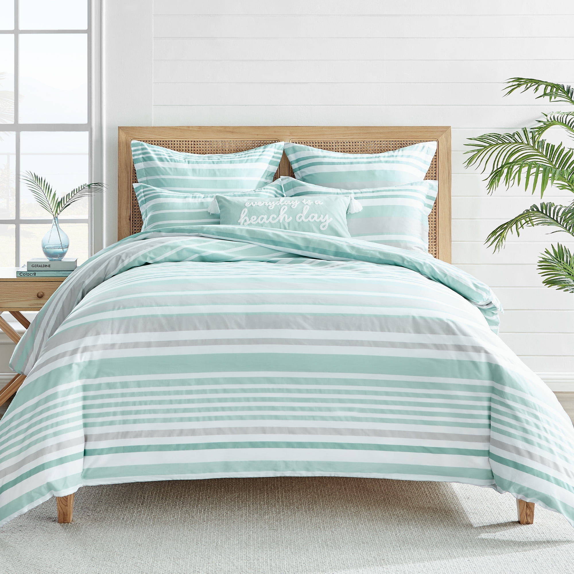 Teal and White Cotton Twin Reversible Duvet Set
