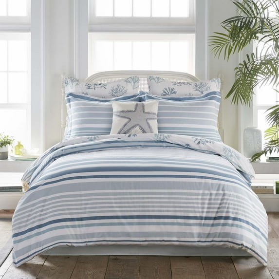 Levtex Home - Truro Duvet Cover Set - Full/Queen Duvet Cover + Two Standard Pillow Cases - Watercolor Coral - Blue and White - Duvet Cover (90 x 94in.) and Pillow Case (26 x 20in.) - Cotton