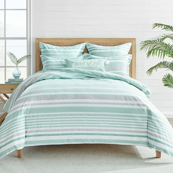 Levtex Home - Truro Duvet Cover Set - Twin/Twin XL Duvet Cover   Two Standard Pillow Cases - Watercolor Coral - Teal, Grey and White - Duvet Cover (68 x 88in.) and Pillow Case (26 x 20in.) - Cotton