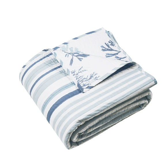 Levtex Home - Truro - Throw - Stripe in Shades of Blue - Quilt (50x60in.) and Sham 50x60in. - Cotton/Cotton