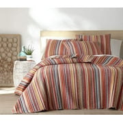 Levtex Home - Uluru Quilt Set - Full/Queen Quilt + Two Standard Pillow Shams - Boho Stripe - Orange Teal Red Green Yellow Black White - Quilt 88x92in. and Pillow Shams 26x20in. - Cotton