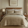 thumbnail image 1 of Levtex Home - Velvet Stitch Quilt Set - Full/Queen Quilt and Two Standard Shams - Cross Stitch Velvet - Taupe with White - Quilt (88x92in.) and Shams (20x26in.) - Reversible - Polyester, 1 of 6