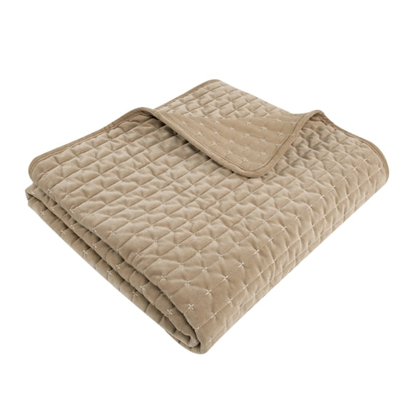 Levtex Home - Velvet Stitch - Throw - Cross Stitch Velvet - Taupe with White - Quilt (50x60in.) and Sham 50x60in. - Polyester