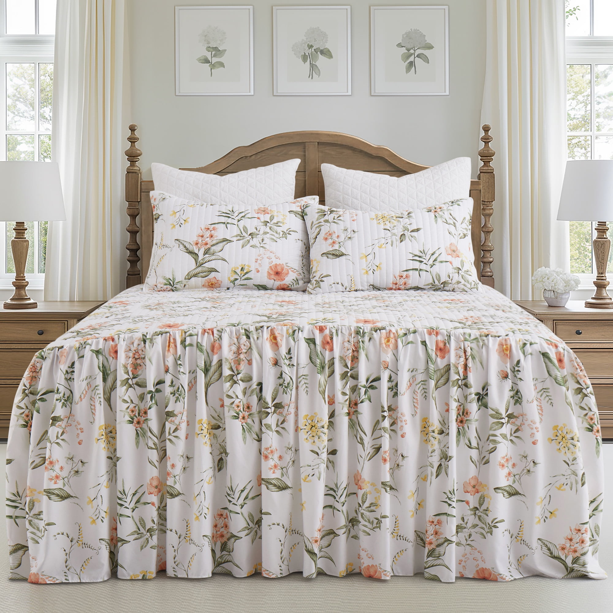 Blush Microfiber Reversible Full Bedspread Set with Floral Design