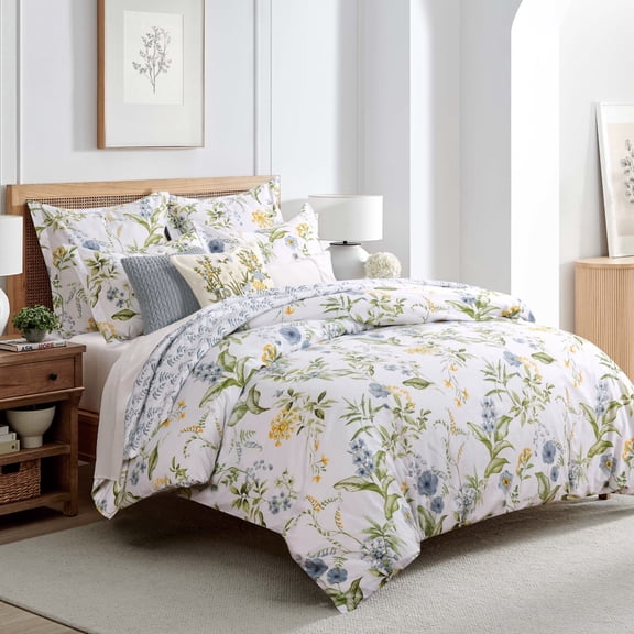 Levtex Home Viviana Blue Reversible Twin / Twin XL Comforter Set (68x88in) with 1 Pillowcase (26x20in) - Floral - Blue, Green, Yellow, White - 100% Cotton Twin Size Comforter Set - Soft, Pre-Washed