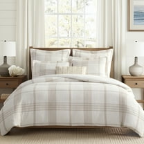 Levtex Home - Waffle Plaid Comforter Set - Full/Queen Comforter (88x92in) and 2 Standard Shams (20x26in) - Plaid Waffle - Cream/Taupe - Reversible - Cotton