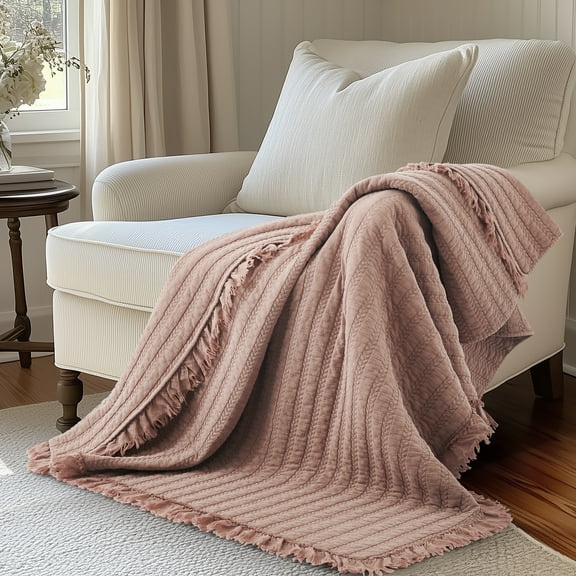 Levtex Home - Wilhemina - Throw - Solid Ruffled - Dusty Rose - Throw (50x60in.) - Cotton