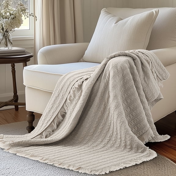 Levtex Home - Wilhemina - Throw - Solid Ruffled - Natural - Throw (50x60in.) - Cotton