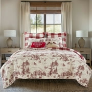 Levtex Home - Winter Sleigh Ride Quilt Set - Full/Queen Quilt and Two Standard Shams - Winter Village - Red Cream - Quilt (88x92in.) and Shams (20x26in.) - Reversible - Cotton