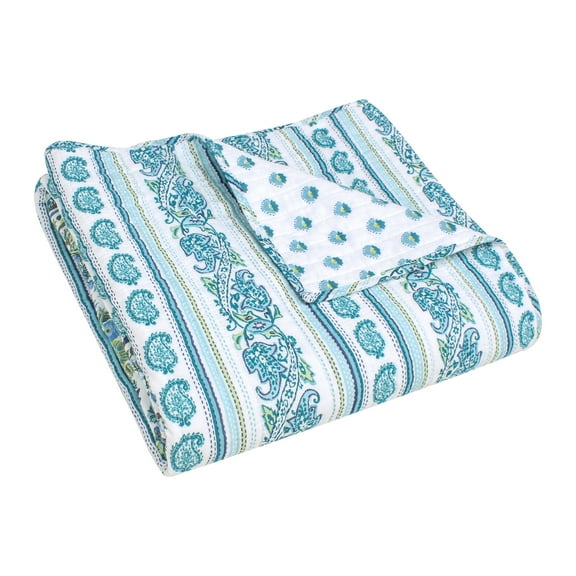 Levtex Home - Yasmina - Throw - Bordered Medallion - Teal Green Blue White - Quilt (50x60in.) and Sham 50x60in. - Cotton
