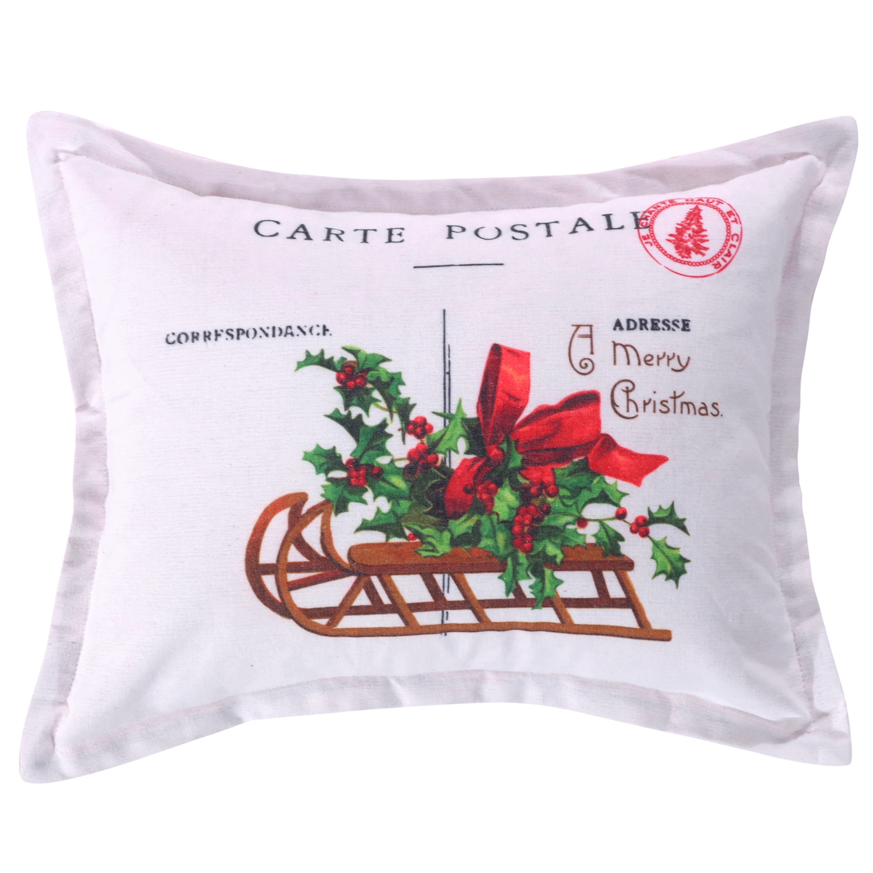 Yuletide Red and Cream Vintage Postcard Decorative Pillow