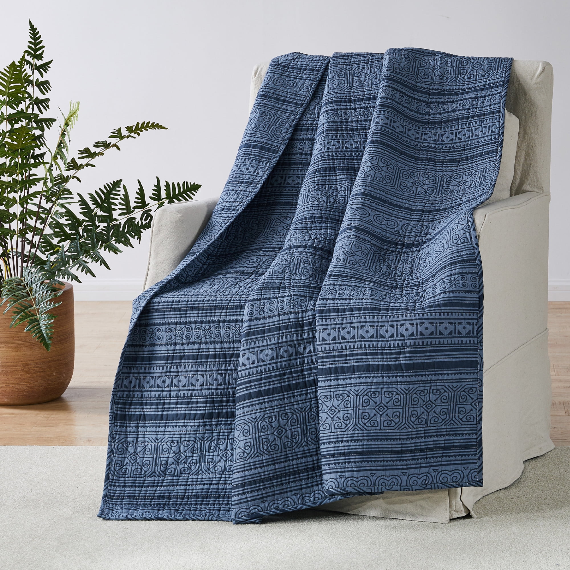 Tolteca Indigo Cotton Quilted Throw Blanket 50x60