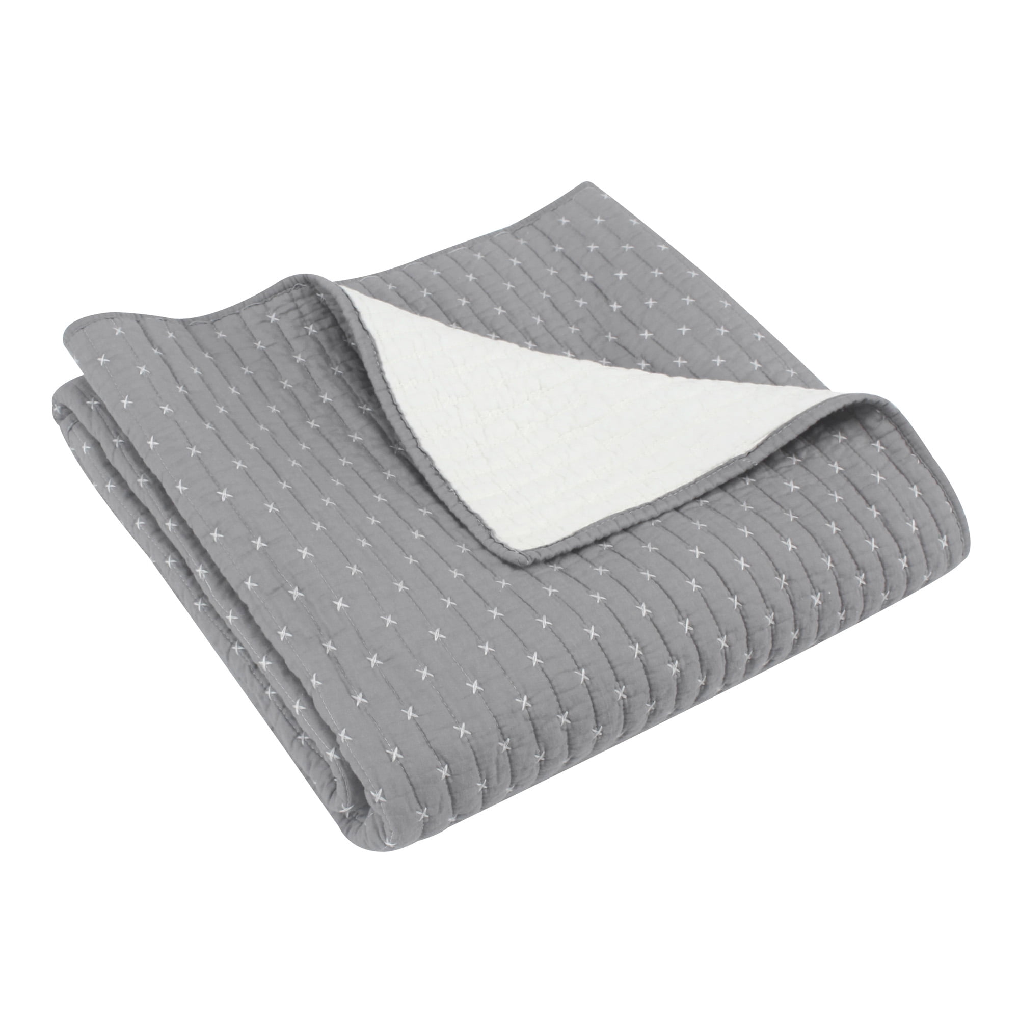 Grey and Cream Cotton Reversible Quilted Throw Blanket