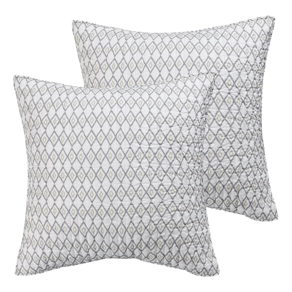 Levtex home - Tamsin Grey Euro Sham Set of 2 - Two Pillow Shams 26x26 - Grey, Spa, White- Cotton
