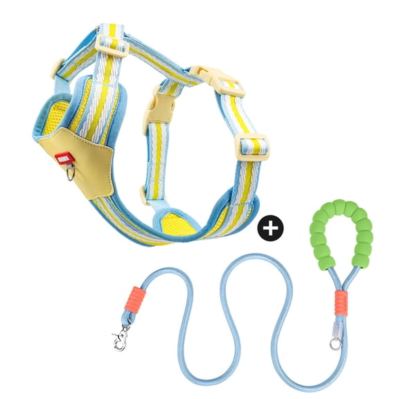 Levviye Adjustable Dog Leash & Harness Breathable Portable Set - Contrast Color Lightweight Vest Style for Walking, Yellow L