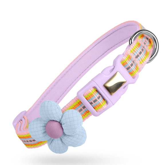 Levviye Cat Collar Cute Flower with Reflective Webbing Soft Lining Adjustable Non Choking Anti Escape, Purple M