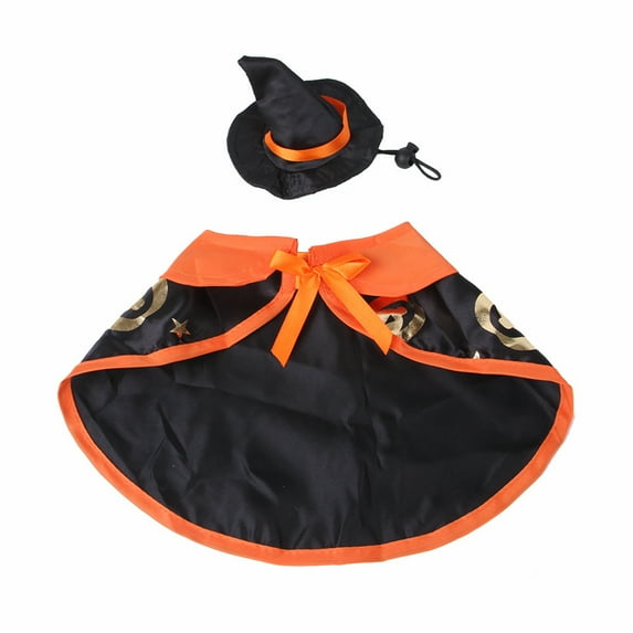 Levviye Dog Cat Halloween Pumpkin Cape Set with Cape Hat Festive Party Accessories Cosplay Pet Apparel, M