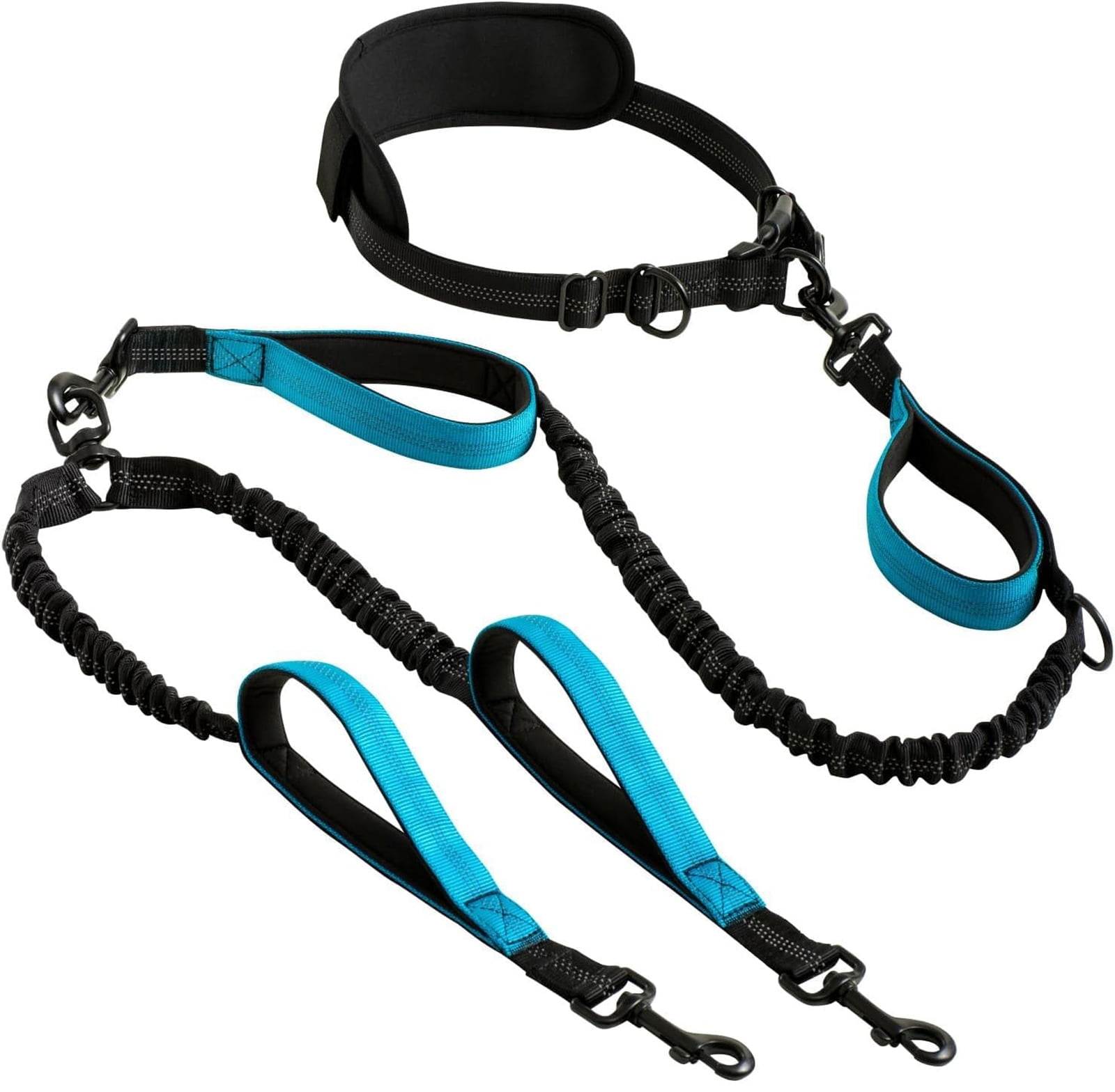 Levviye Double Dog Leash Bungee Multi-Functional Hands-Free Durable with Padded Handles for Fitness Exercise, Blue