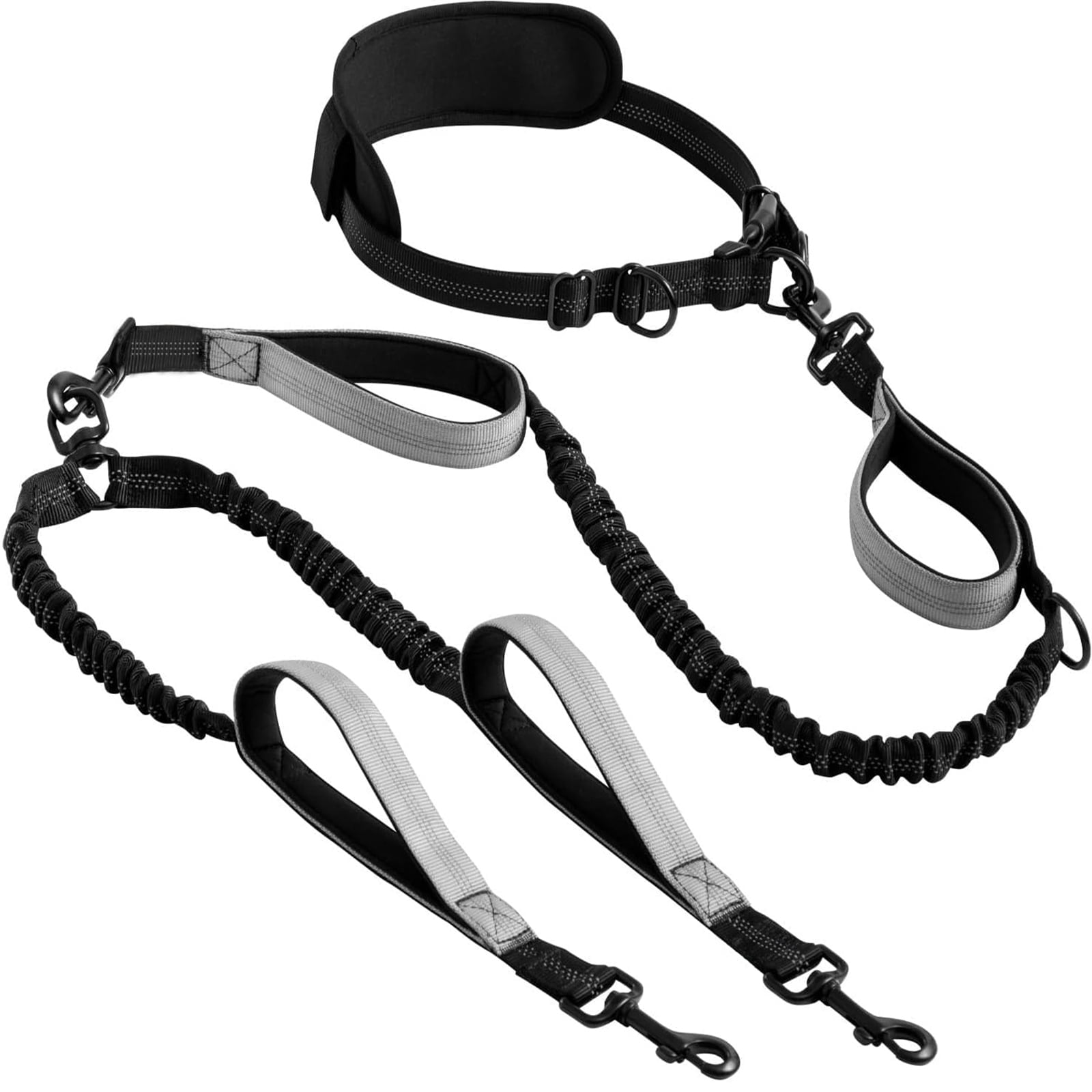 Levviye Double Dog Leash Bungee Multi-Functional Hands-Free Durable with Padded Handles for Fitness Exercise, Grey