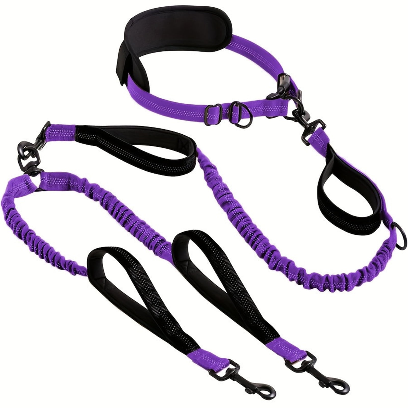 Levviye Double Dog Leash Bungee Multi-Functional Hands-Free Durable with Padded Handles for Fitness Exercise, Purple