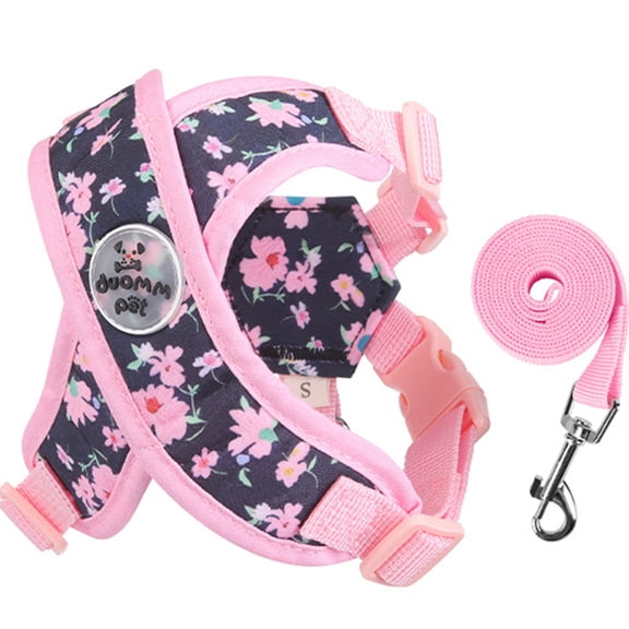 Levviye X-Shaped Pet Harness & Leash Set Breathable Mesh Vest Printed Dog Harness, Pink S