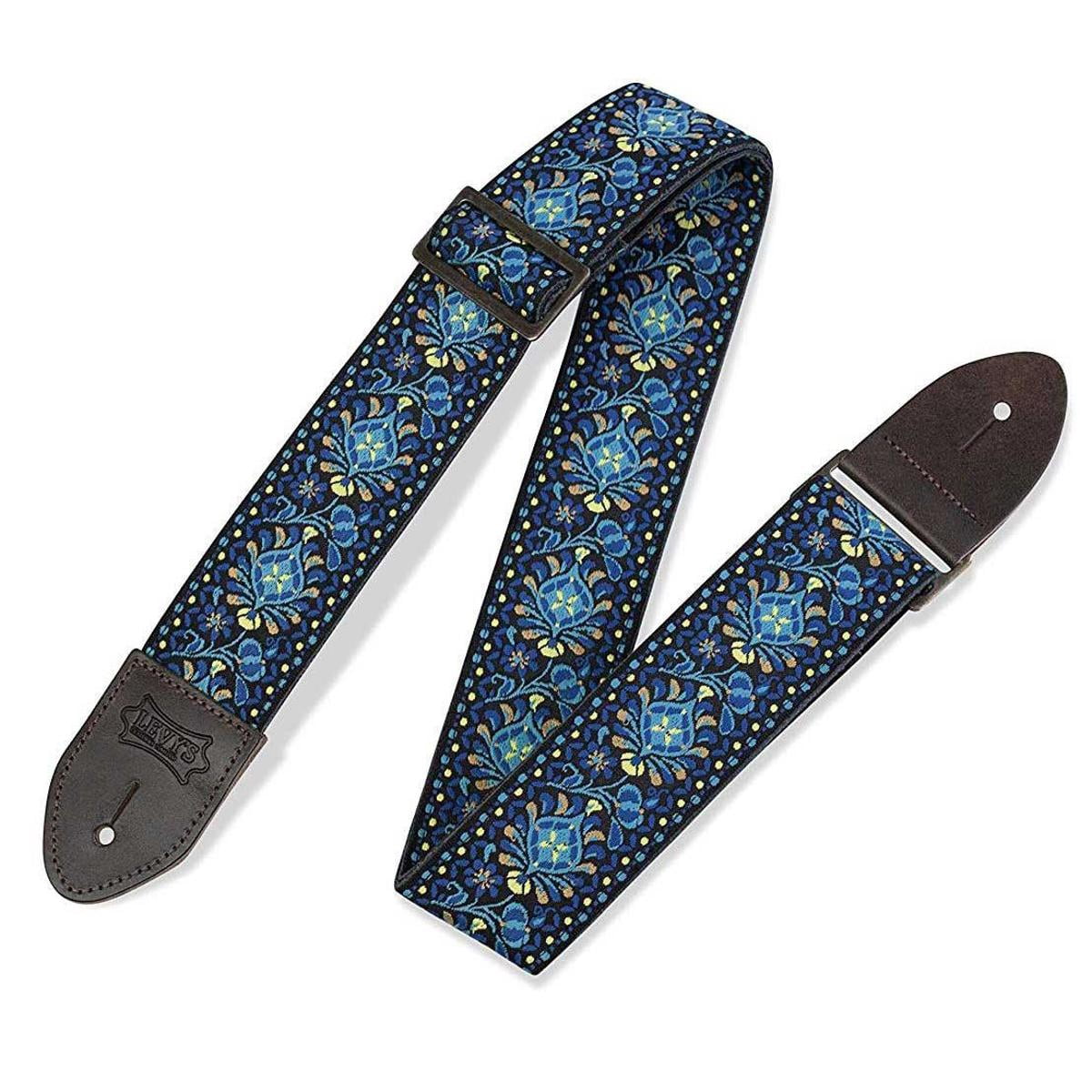 Format 2" Garment Leather Vintage Hootenanny Jacquard Weave Guitar Strap, Funky Blue