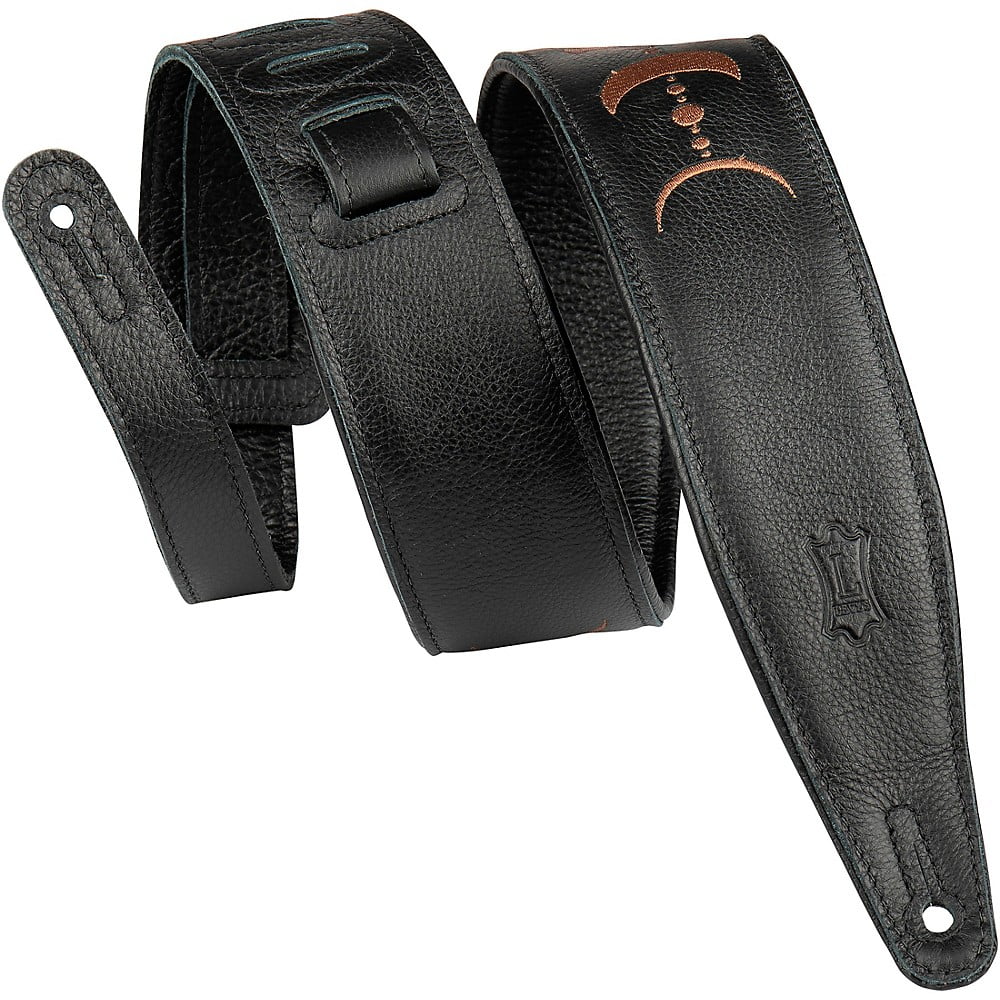 Levy's 2.5" Black Garment Leather Guitar Strap Brown Moon