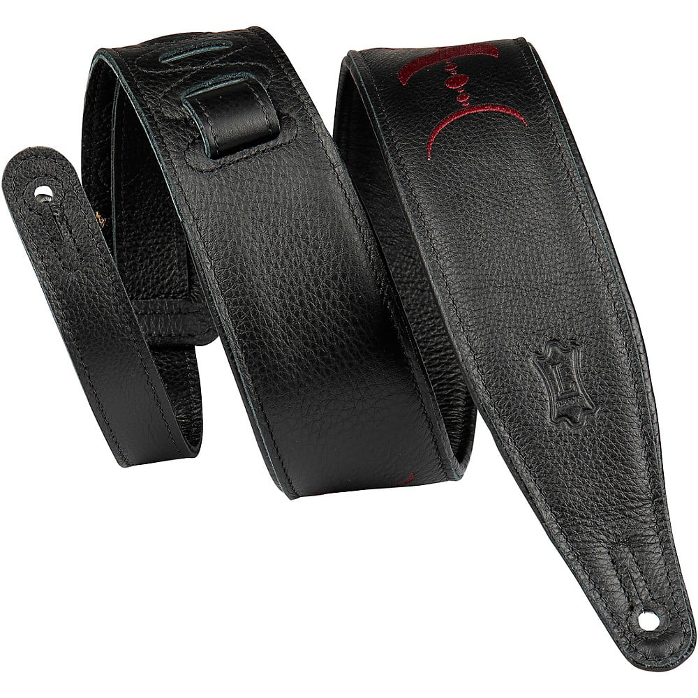 Levy's 2.5" Black Garment Leather Guitar Strap Burgundy Moon