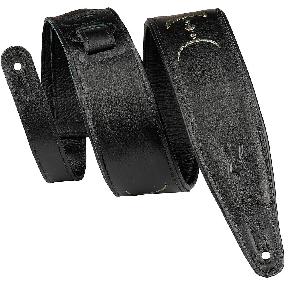 Levy's 2.5" Black Garment Leather Guitar Strap Green Moon