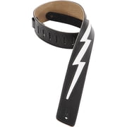 Levys DM2-BLK 2.5" Leather Guitar/Bass Strap w/ White Lightning Bolt - Black