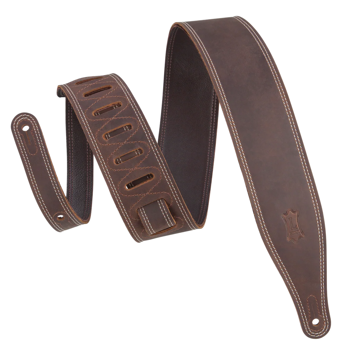 Levy's 2.5" Garment Leather Guitar Strap - Dark Brown