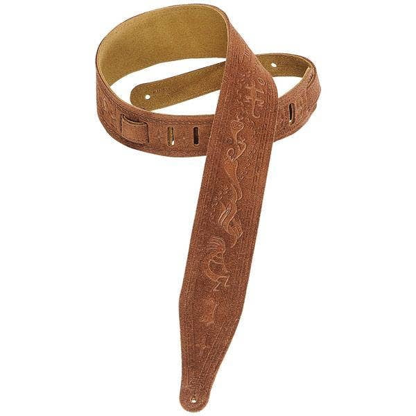 Brown Suede 2.5" Guitar Strap (With Tooled Kokopelli Design)