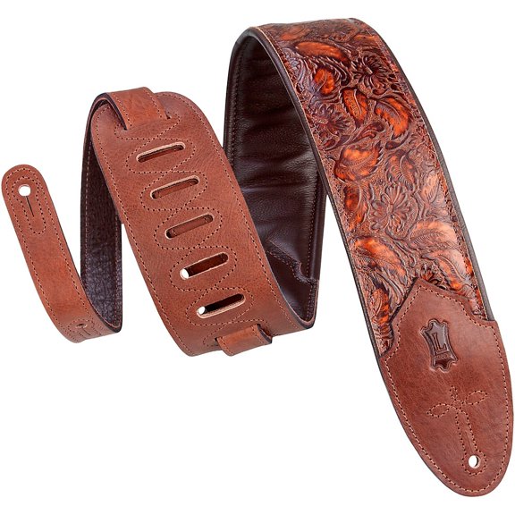 Levy's 3" Embossed Leather Guitar Strap, Geranium Whiskey