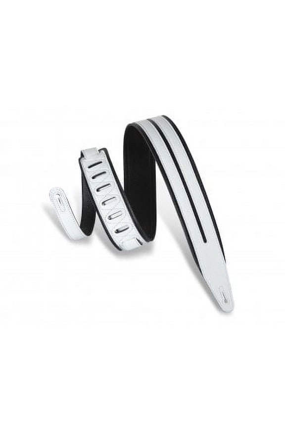 's MG317DRS 2 1/2" Leather White/Black Racing Stripe Guitar/Bass Strap
