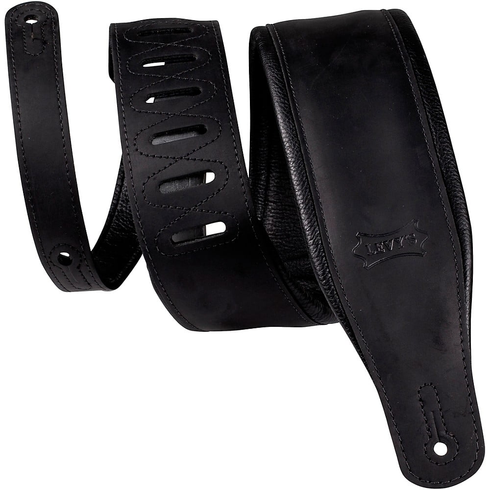 Levy's PM32BH-BLK 3.25" Wide Butter Leather Guitar Strap - Black